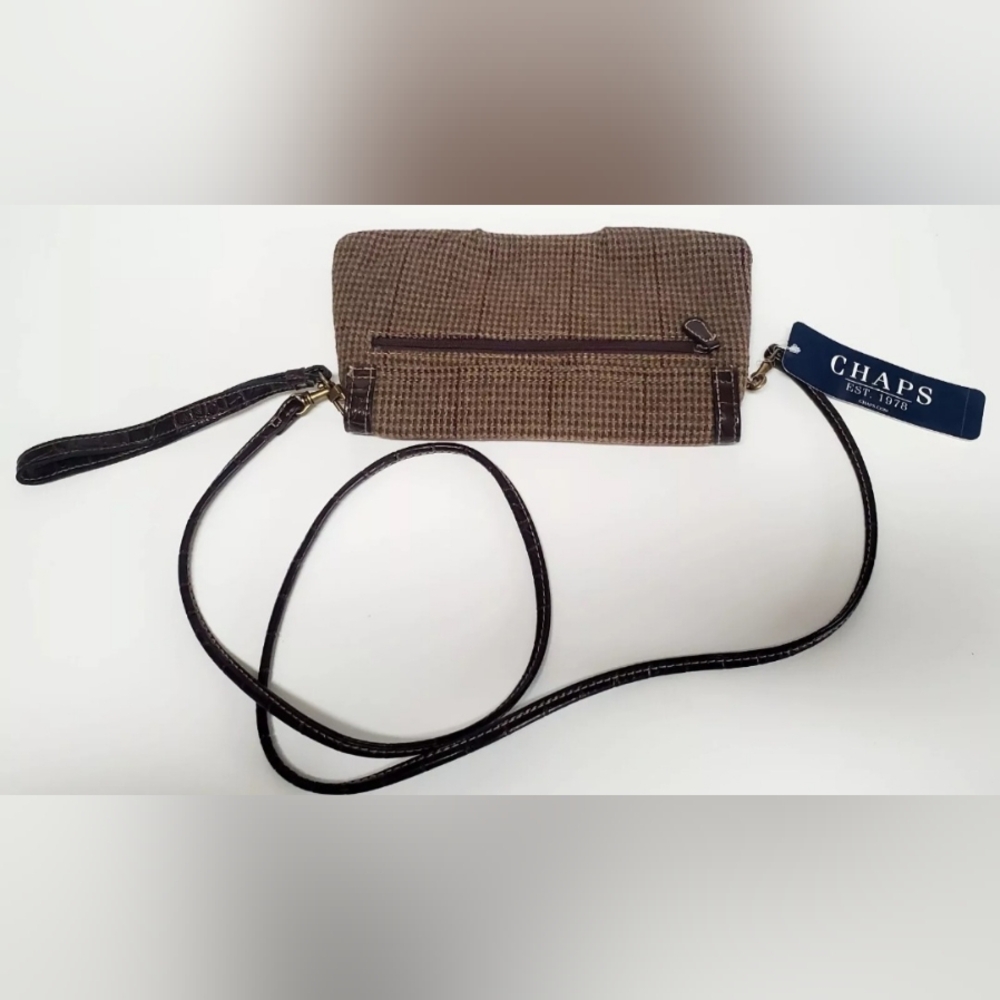VTG CHAPS Cross Body Clutch Purse Herringbone Wool Montmartre Olive NWT 1342021 - Picture 6 of 12